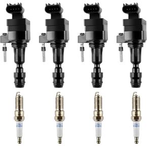 Ignition Coil Pack UF491 Double Iridium Spark Plugs Set of 4, Compatible with Buick, Chevy Cobalt Equinox Malibu Orlando HHR, GMC Terrain, Pontiac G5 G6, Saturn Replaces D522C, 12638824 C1552