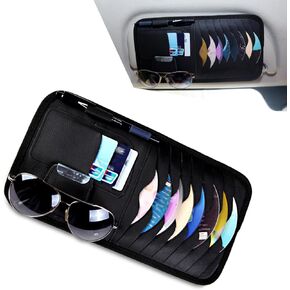 Pack-1 Car Sun Visor CD Storage Bag, 11.8" x 6.2" Multi-Pocket Multi-Function Sunglasses Pen Organizer, Leather Anti-Scratch Protective Bag, Universal for Cars Sun Visor Accessories (Black)