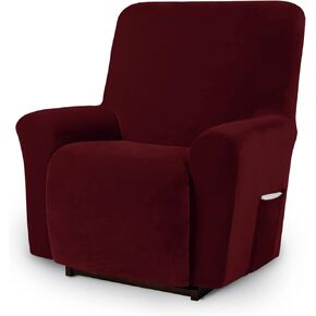 Asnomy Recliner Chair Covers Lazy Boy Recliner Covers with Pockets Stretch Velvet Couch Cover Slipcovers 1-Piece Furniture Protector for Dogs Cats(Recliner,Dark Red)