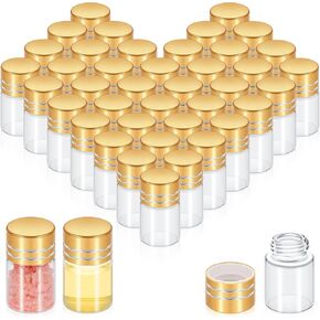 50 Pcs Mini Glass Bottles with Screw Caps 2ml Tiny Glass Vials Small Clear Jars Empty Wishing Gift Bottles Jars Tiny Vials Containers for DIY Storage Art Craft Decor (Gold)