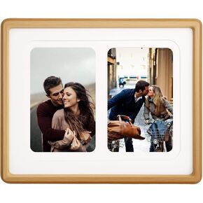 8x10 Collage Picture Frame Natural Teak Solid Wood, 4x6 Collage Photo Frame Displays and Two 3x4 Photos or 8x10 (Without Mat), Wooden Frame for Tabletop or Wall Mounting Display