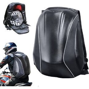MZS Motorcycle Backpack, 48L Expandable Hard Shell Helmet Backpack for Men Women, Waterproof Motorbike Travel Back Pack Reflective Riding Storage Bag Accessories