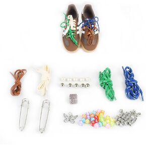 Retro-Inspired Sneaker Charms 60Pcs- Leather & Round Striped Shoelaces, Shoelace Charms & Shoe Accessories, DIY Sneaker Decorations (MIU Style, IT Girl Look)