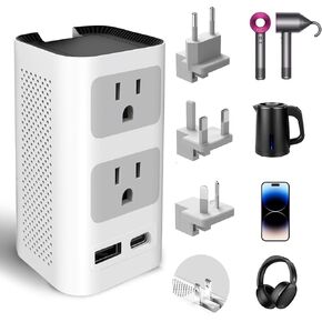Mapambo Upgraded 2000W 220V to 110V Voltage Converters US to Europe Power Converter for Europe Combo with 1 USB A and 1 USB C International Travel Adapter for Hair Dryer (Converter)