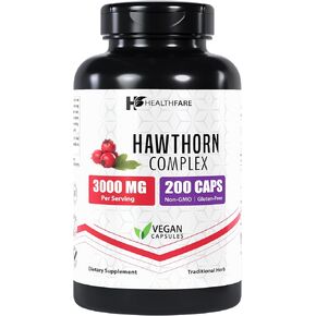 Hawthorn Supplement, 3000mg | 200 Veg Capsules | Traditional Herbal Support | Gluten-Free | Non-GMO