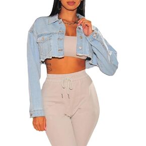 Cutielove Women's Broged Denim Jackets Long Sleeve دمرت المحاصيل أعلى معطف Jean غير الرسمي