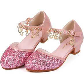ChuLian Girls Dress Shoes Glitter Sequins Princess Low Heels Party Dance Shoes Party Wedding Flower Girls Sandals