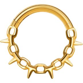 Titanium Septum Ring Daith Hoop 16G ASTM F136 Surgical Titanium Spiked Chain Nose Piercing Jewelry for Men Women, 8mm 10mm, Silver Gold, Hypoallergenic Clicker