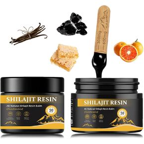 shilajit Resin for Men - Maximum Potency Natural Organic Shilajit Resin in 85+ Trace Minerals, Gold Grade Himalayan Pure Shiljait for Energy,Immune Support, 50 Grams Pack of 2 (6 Months Supply)