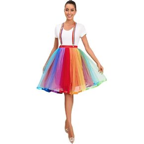 Wowbridal Womens Rainbow Tutu Skirt Skirt Layered Tulle Skirt Girls Colorful Halloween Tutu