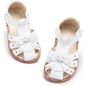 Toddler Little Girl Summer Sandals - Flower Girl Close Toe Dress Shoes Flats Wedding Princess
