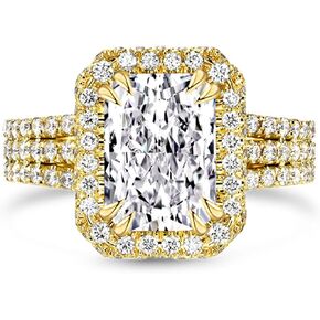 Jeulia Engagement Rings for Women;Sterling Silver Diamond Halo Anniversary Wedding Promise Ring 6.93 CT Radiant Cut Moissanite Band Ring with Jewelry Gift Box