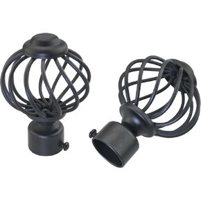 2PCS Curtain Rod End Plugs, Black Metal, Glossy Electroplated Finish, Fits Up to 28mm Rods, Easy to Install