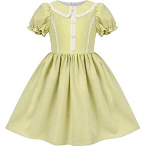 Sunny Fashion Girls Dress Beige Short Sleeve Collar Button Front School Uniform