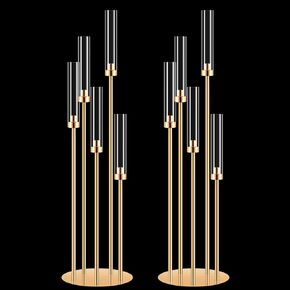 4 Set 5 Arm Gold Candle Holder with Acrylic Lampshade, 41.3'' Tall Candlesticks Holder for Christmas Wedding Housewarming Gift,Metal Candle Holders Candlestick Centerpiece,Fit 0.87'' LED Candle