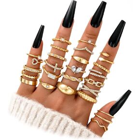 FAXHION 25 PCS Gold Stackable Rings Set for Women, Simple Twist Knuckle Finger Ring Trendy, Dainty Stacking Thumb Rings Pack Jewelry Gift