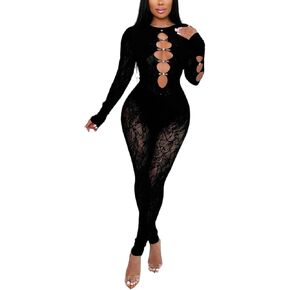 Black Lace Jumpsuits for Women Sexy, Long Sleeve, Cutout Design, Bodycon Fit