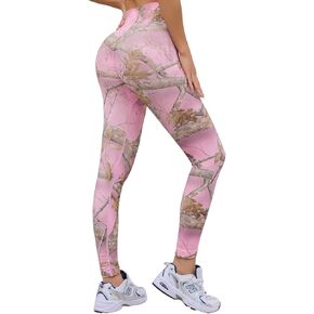 Women's High Waist Yoga Leggings - Tummy Control and Hip Lift Squat-Proof, No See-Through Running Pants Leaf Pink