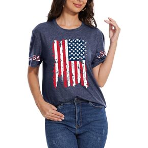 American Flag Shirts for Women USA Patriotic Tee for Women Short Sleeve Summer Casual Tops T-Shirt