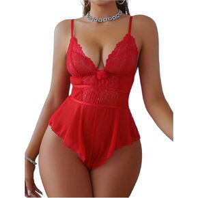 Soly Hux Lace Lace Mesh Teddy Lingerie Deep v Budysuit Bodysuits Lightuits