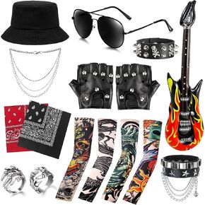 مجموعة أزياء الروك 16pcs للرجال 80 90s Rockstar Associor