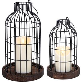 Modern Farmhouse Decor Candle Holder with Electronic Candle, Rustic Farmhouse Lantern Decor Wire Metal Cloche Set Home Decor Candle Lantern for Living Room, Dining Table, Mantle, Fireplace