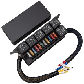 12V Pre-Wired Fuse Relay Box, with 6 Relays and 11 Way ATC/ATO Blade Fuses, 4-Pin 40A Relay Fuse Block and Relay Kit, for Cars Truck Marine Boat Jeep (1)