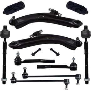 TUCAREST 10Pc Suspension Kit Fit For 14-20 Ni-ssan Rogue, 17-22 Rogue Sport, 2 Front Lower Control Arm w/Ball joint + 4 Outer Inner Tie Rod + 2 Sway Bar + 2 Boots [# K623110 K750783 EV801396 ES801220]
