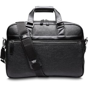 Bosca Leather Messenger Bag for Men Italian Pebble & Smooth Grained Leather - Fits 16" Laptop - RFID Blocking - Trolley Strap - Lightweight - Black