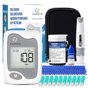 Blood Glucose Monitor Kit, 50 Test Strips, 50 Lancets, 1 Blood Glucose Meter, 1 Lancing Device, Diabetes Testing Kit, Portable Blood Sugar Test Kit, Glucometer Kit for Home
