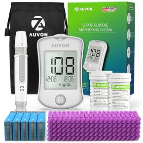 AUVON Blood Glucose Monitor Kit for Accurate Testing, Diabetes Testing Kit with 100 Glucometer Strips, 100 30G Lancets and Lancing Devices, DS-W Portable Sugar Test Kit, No Coding & FSA/HSA Eligible