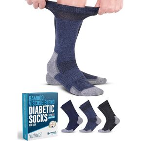 Doctor's Select Bamboo Viscose Diabetic Socks for Men - 3 Pairs Crew Diabetic Neuropathy Socks for Men