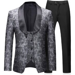 Boyland Mens 3 Piece Tuxedos One Button Wide Shawl Lapel Formal Suits Black Tie