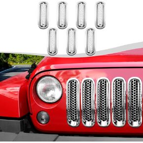 Mesh Grill Insert Grille Inserts Cover Fit for 2007-2018 Jeep Wrangler JK JKU(Chrome)