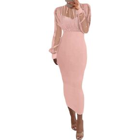 Chicme Women's Sexy Bodycon Midi Dress Dress Dock Neck Long Longe Sheer Dresses Dressed Light Club Party Dresses
