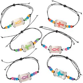 Fun Express Faith Stone Bracelets Craft Kits - Makes 12 - Religious, Sunday School and VBS Crafts