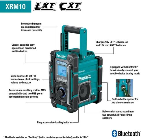 Makita XRM10 18V LXT® / 12V max CXT® Lithium-Ion Cordless Bluetooth® Job Site Charger/Radio, Tool Only in Kuwait