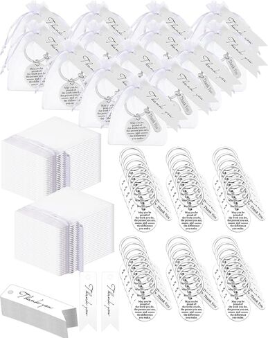 Yinkin 300 Pcs Employee Thank You Gifts Bulk Gifts for Coworkers Include 100 Inspirational Employee Appreciation Keychain Gifts 100 Organza Bags 100 Cards for Teacher Nurse Team(Silver) in Saudi Arabia