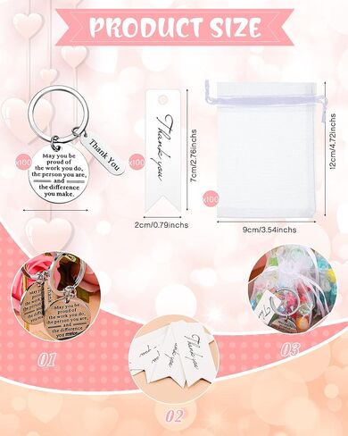 Yinkin 300 Pcs Employee Thank You Gifts Bulk Gifts for Coworkers Include 100 Inspirational Employee Appreciation Keychain Gifts 100 Organza Bags 100 Cards for Teacher Nurse Team(Silver) in Saudi Arabia