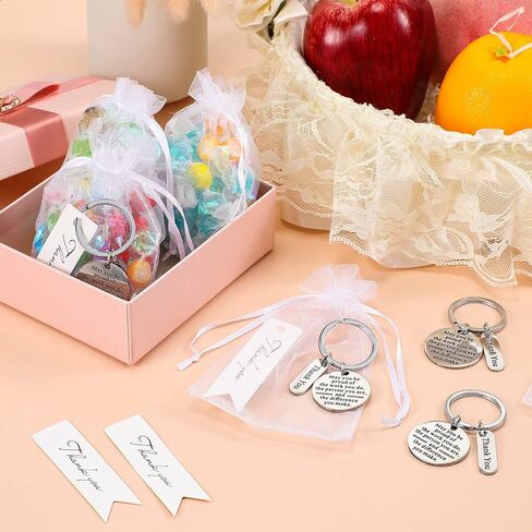 Yinkin 300 Pcs Employee Thank You Gifts Bulk Gifts for Coworkers Include 100 Inspirational Employee Appreciation Keychain Gifts 100 Organza Bags 100 Cards for Teacher Nurse Team(Silver) in Saudi Arabia
