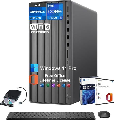 جهاز كمبيوتر مكتبي اتش بي بافلين، AMD Ryzen 7 5700G، ذاكرة رام 16 جيجابايت، 512 جيجابايت اس اس دي، ويندوز 11 برو، واي فاي 5 وبلوتوث، 9 منافذ يو اس بي، كومبو لوحة مفاتيح وماوس سلكي (TP01-2022، 2021) in Saudi Arabia