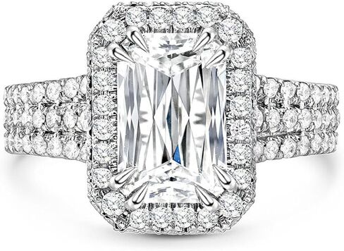 Jeulia Engagement Rings for Women;Sterling Silver Diamond Halo Anniversary Wedding Promise Ring 6.93 CT Radiant Cut Moissanite Band Ring with Jewelry Gift Box in Saudi Arabia