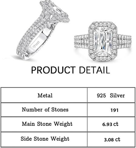 Jeulia Engagement Rings for Women;Sterling Silver Diamond Halo Anniversary Wedding Promise Ring 6.93 CT Radiant Cut Moissanite Band Ring with Jewelry Gift Box in Saudi Arabia