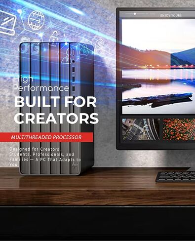 جهاز كمبيوتر مكتبي اتش بي بافلين، AMD Ryzen 7 5700G، ذاكرة رام 16 جيجابايت، 512 جيجابايت اس اس دي، ويندوز 11 برو، واي فاي 5 وبلوتوث، 9 منافذ يو اس بي، كومبو لوحة مفاتيح وماوس سلكي (TP01-2022، 2021) in Saudi Arabia