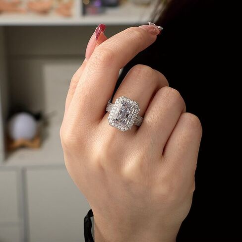 Jeulia Engagement Rings for Women;Sterling Silver Diamond Halo Anniversary Wedding Promise Ring 6.93 CT Radiant Cut Moissanite Band Ring with Jewelry Gift Box in Saudi Arabia
