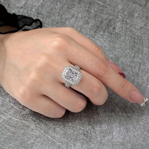 Jeulia Engagement Rings for Women;Sterling Silver Diamond Halo Anniversary Wedding Promise Ring 6.93 CT Radiant Cut Moissanite Band Ring with Jewelry Gift Box in Saudi Arabia
