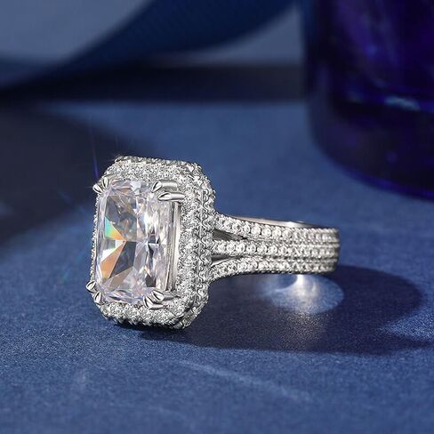 Jeulia Engagement Rings for Women;Sterling Silver Diamond Halo Anniversary Wedding Promise Ring 6.93 CT Radiant Cut Moissanite Band Ring with Jewelry Gift Box in Saudi Arabia