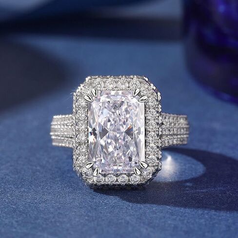 Jeulia Engagement Rings for Women;Sterling Silver Diamond Halo Anniversary Wedding Promise Ring 6.93 CT Radiant Cut Moissanite Band Ring with Jewelry Gift Box in Saudi Arabia