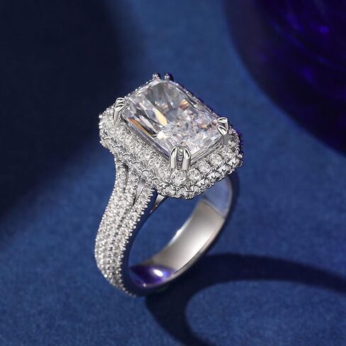 Jeulia Engagement Rings for Women;Sterling Silver Diamond Halo Anniversary Wedding Promise Ring 6.93 CT Radiant Cut Moissanite Band Ring with Jewelry Gift Box in Saudi Arabia