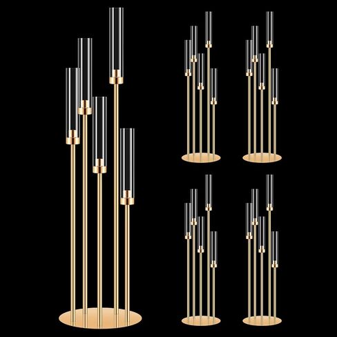 4 Set 5 Arm Gold Candle Holder with Acrylic Lampshade, 41.3'' Tall Candlesticks Holder for Christmas Wedding Housewarming Gift,Metal Candle Holders Candlestick Centerpiece,Fit 0.87'' LED Candle in Saudi Arabia